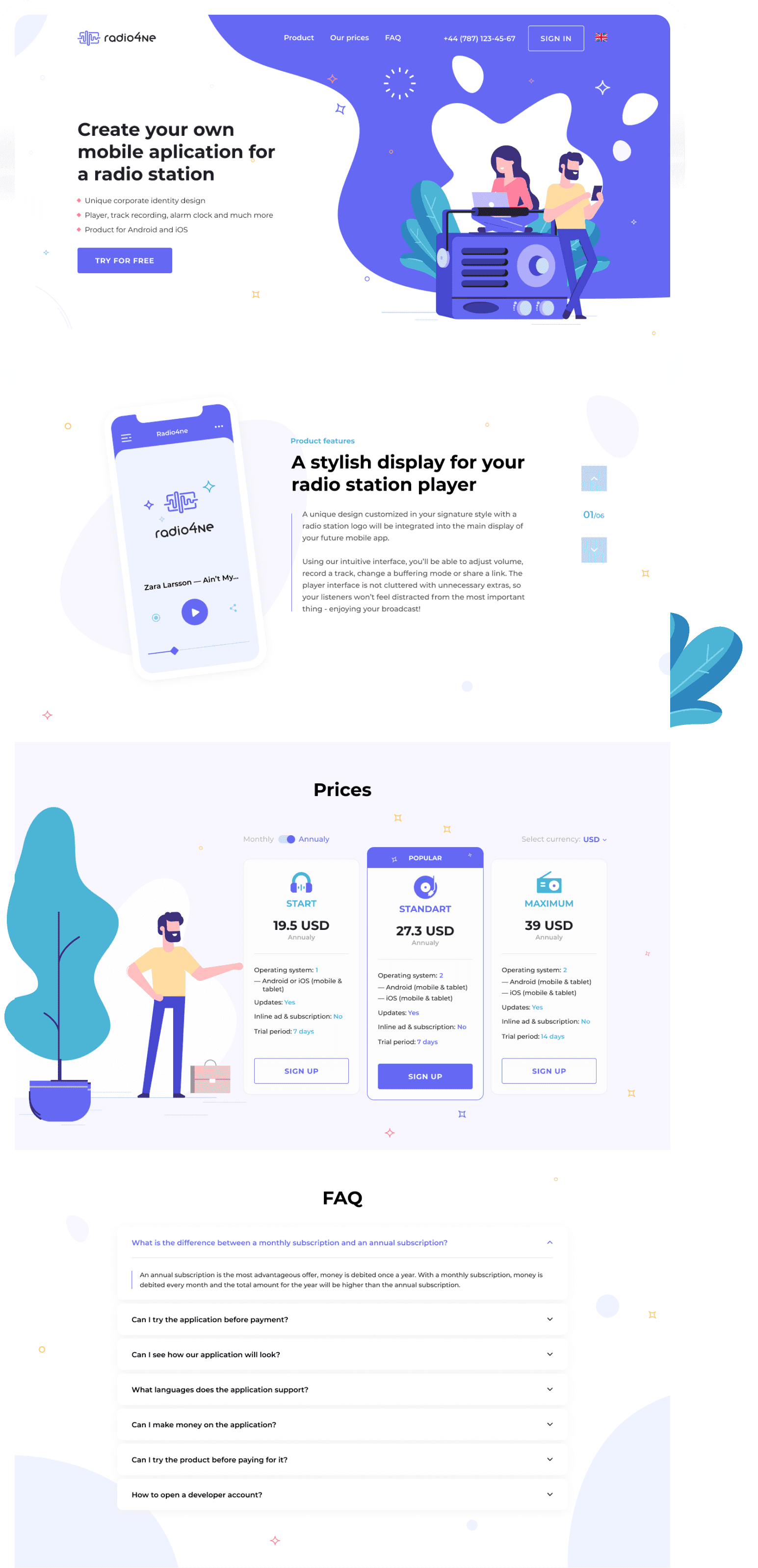 Radio4ne landing page design
